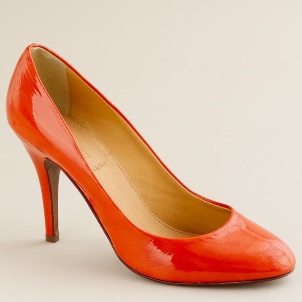 J Crew Mona Coral Red Orange Patent Leather Pumps